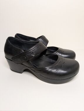 Dansko Shoes Womens 40 Harlow Heeled Mary Jane Clogs Black Leather Y2K 90s